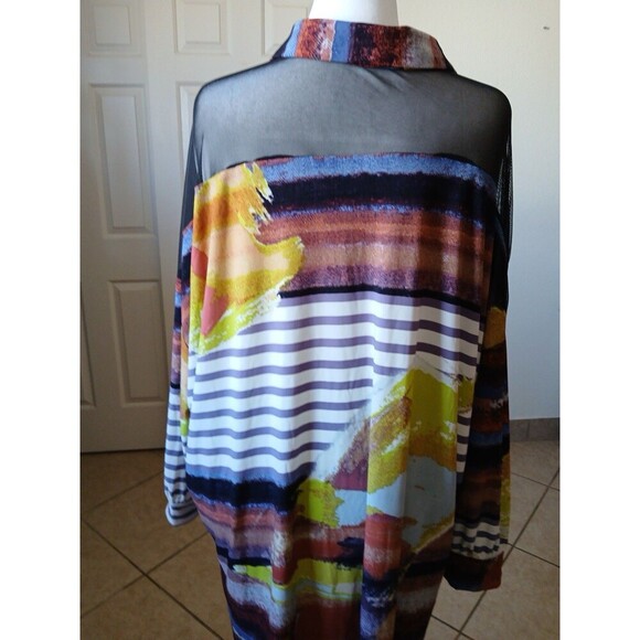 Attitudes by Renee Como Jersey Mesh Shoulder Top Plus Size 3X Printed Tee Shirt - Picture 3 of 16